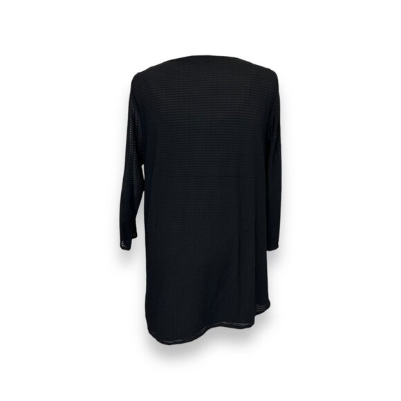 Calvin Klein Women’s 3/4 Sleeve Keyhole Front Sheer Waffle Asymmetric Tunic - Picture 4 of 10